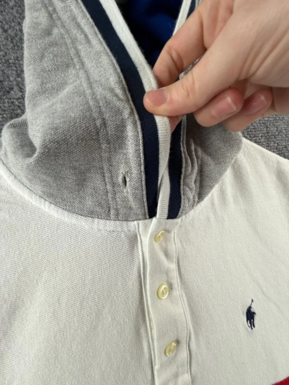 Polo Ralph Lauren Small Hooded Striped Red White Blue Polo Shirt Knit Mesh